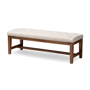 Baxton Studio Ainsley Modern and Contemporary Light Beige Fabric Upholstered Walnut Finished Solid Rubberwood Bench