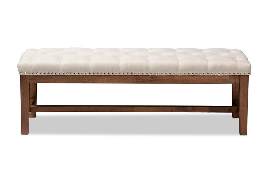 Baxton Studio Ainsley Modern and Contemporary Light Beige Fabric Upholstered Walnut Finished Solid Rubberwood Bench