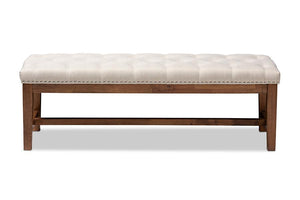 Baxton Studio Ainsley Modern and Contemporary Light Beige Fabric Upholstered Walnut Finished Solid Rubberwood Bench