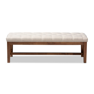 Baxton Studio Ainsley Modern and Contemporary Light Beige Fabric Upholstered Walnut Finished Solid Rubberwood Bench