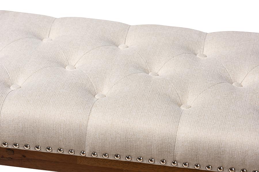 Baxton Studio Ainsley Modern and Contemporary Light Beige Fabric Upholstered Walnut Finished Solid Rubberwood Bench