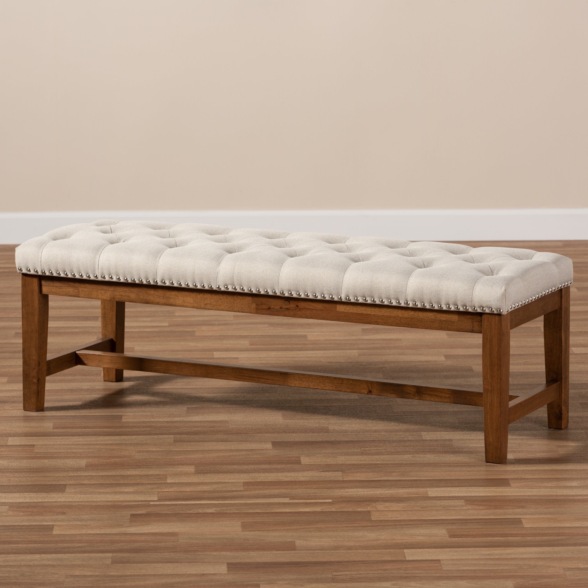 Baxton Studio Ainsley Modern and Contemporary Light Beige Fabric Upholstered Walnut Finished Solid Rubberwood Bench