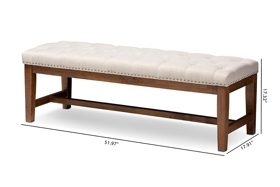 Baxton Studio Ainsley Modern and Contemporary Light Beige Fabric Upholstered Walnut Finished Solid Rubberwood Bench