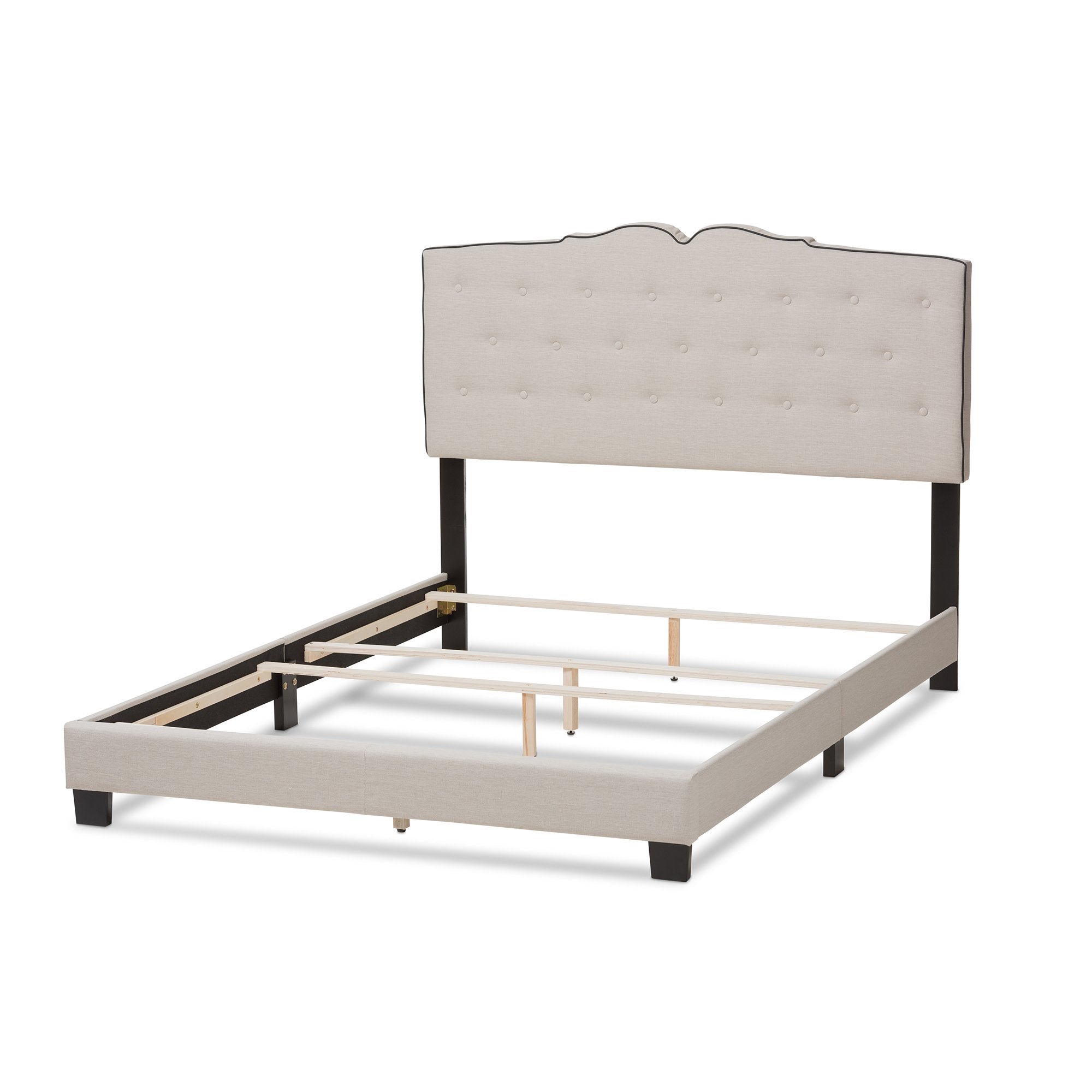 Baxton Studio Vivienne Modern and Contemporary Light Beige Fabric Upholstered Queen Size Bed