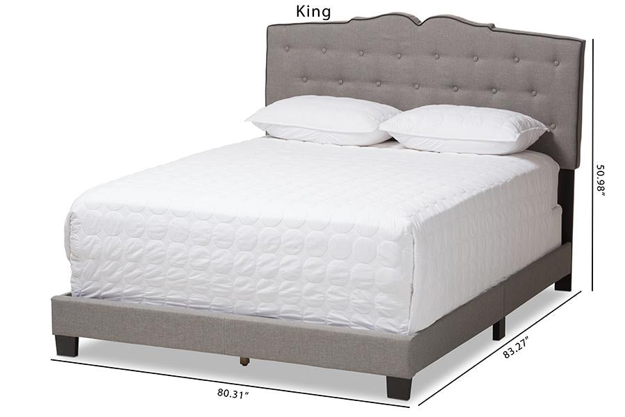 Baxton Studio Vivienne Modern and Contemporary Light Grey Fabric Upholstered King Size Bed