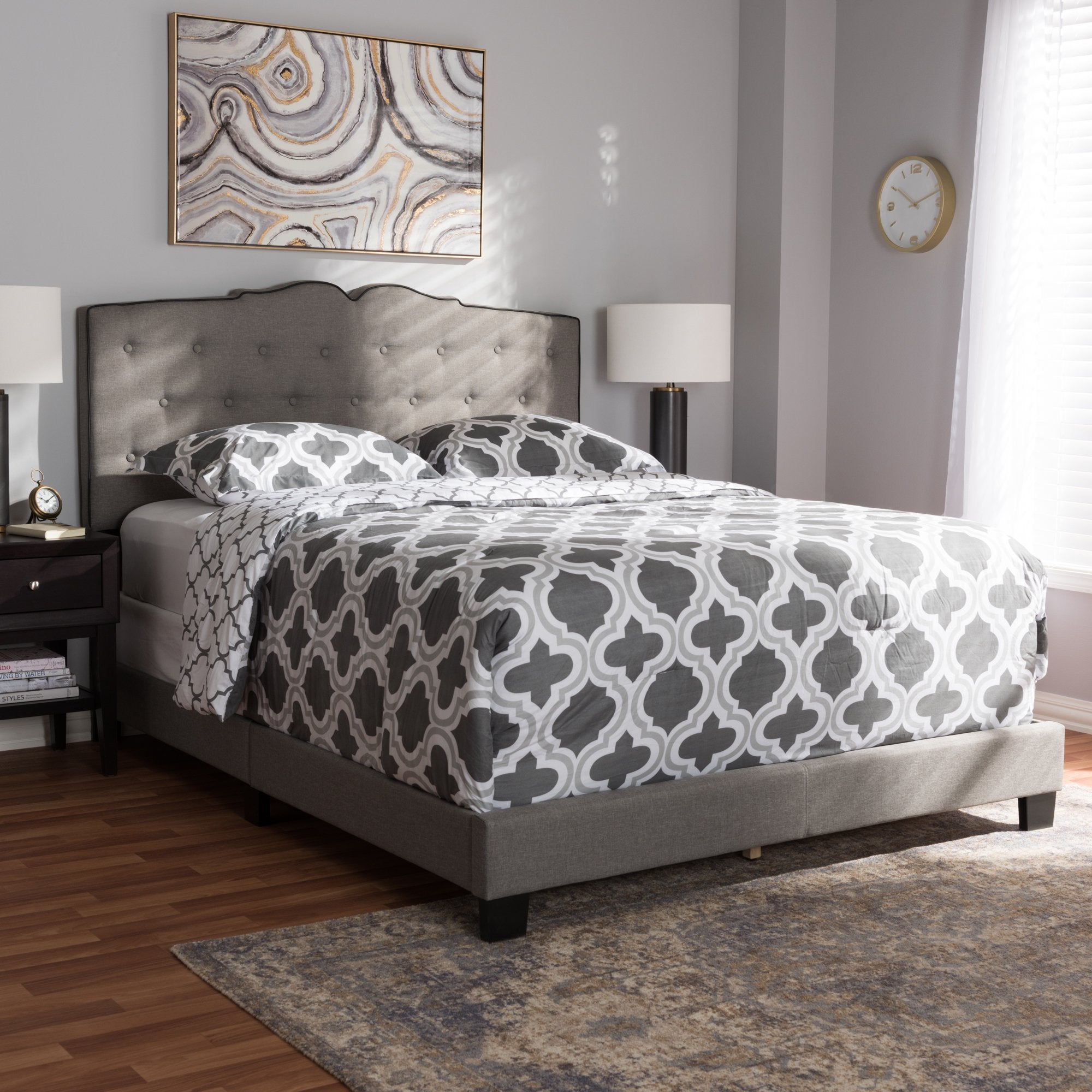 Baxton Studio Vivienne Modern and Contemporary Light Grey Fabric Upholstered Queen Size Bed