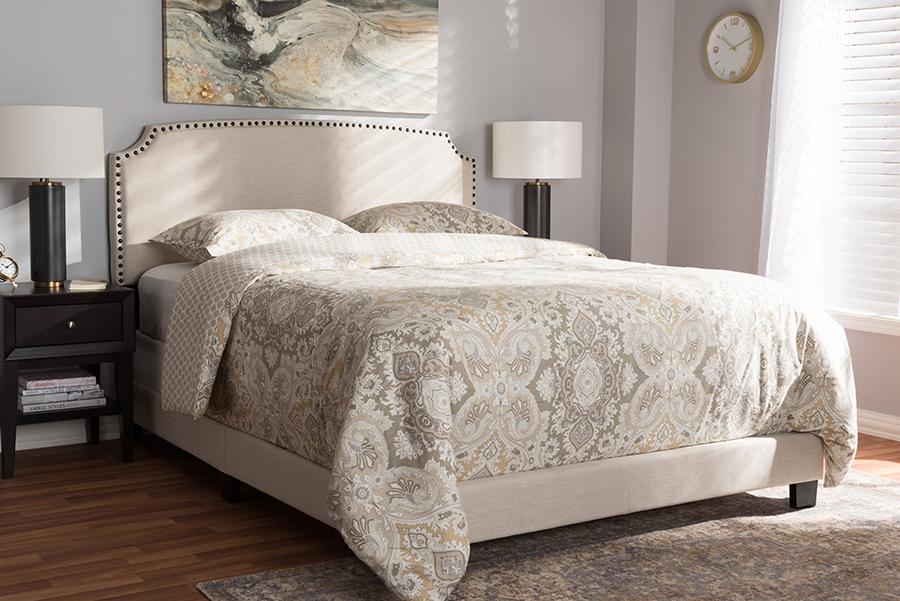 Baxton Studio Odette Modern and Contemporary Light Beige Fabric Upholstered Queen Size Bed