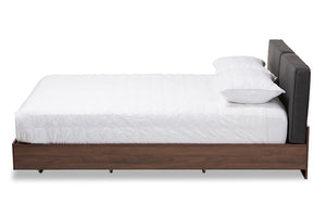 Baxton Studio Iselin Mid-Century Modern Brown Finished Dark Grey Fabric Upholstered Queen Sized Storage Platform Bed