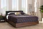 Baxton Studio Iselin Mid-Century Modern Brown Finished Dark Grey Fabric Upholstered Queen Sized Storage Platform Bed