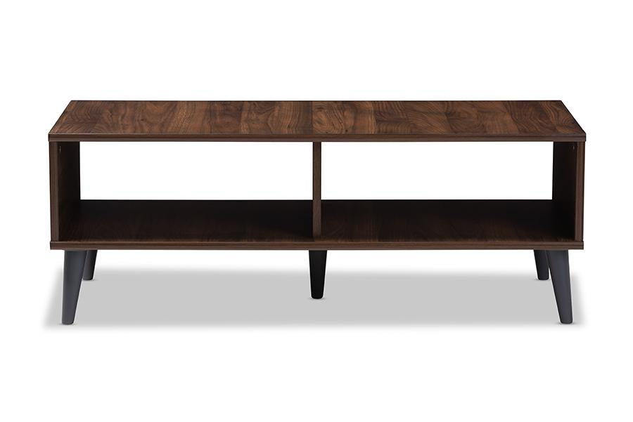 Baxton Studio Pierre Mid-Century Modern Brown and Dark Grey Finished Wood Coffee Table