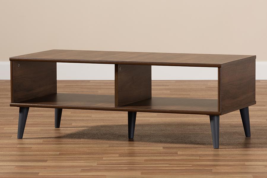 Baxton Studio Pierre Mid-Century Modern Brown and Dark Grey Finished Wood Coffee Table