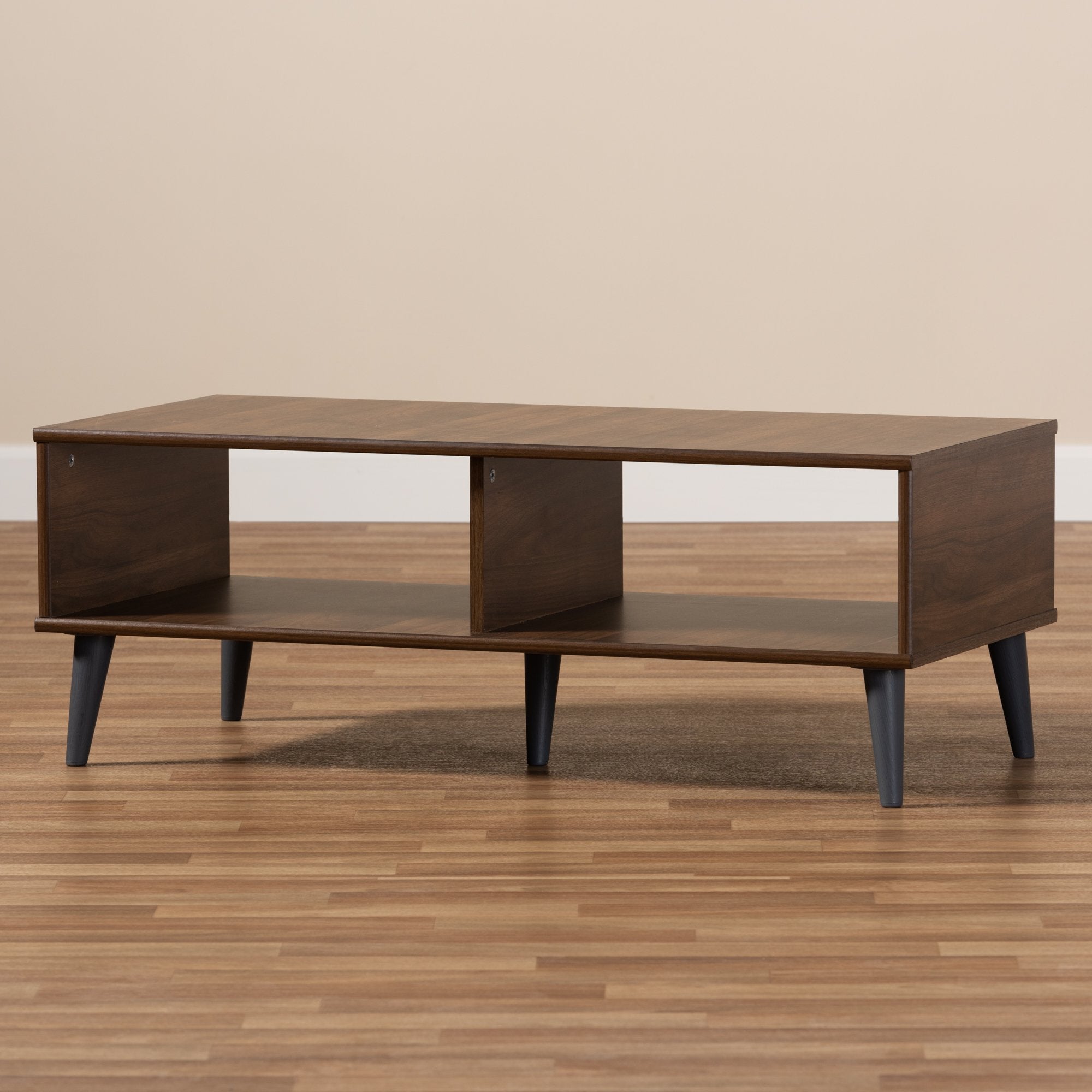 Baxton Studio Pierre Mid-Century Modern Brown and Dark Grey Finished Wood Coffee Table