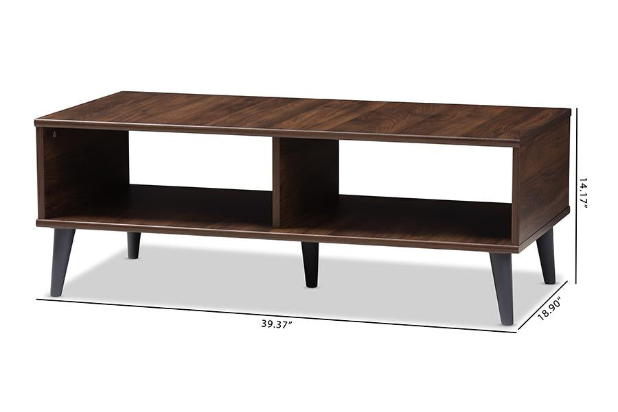 Baxton Studio Pierre Mid-Century Modern Brown and Dark Grey Finished Wood Coffee Table