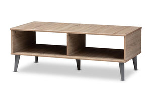 Baxton Studio Pierre Mid-Century Modern Oak and Light Grey Finished Wood Coffee Table