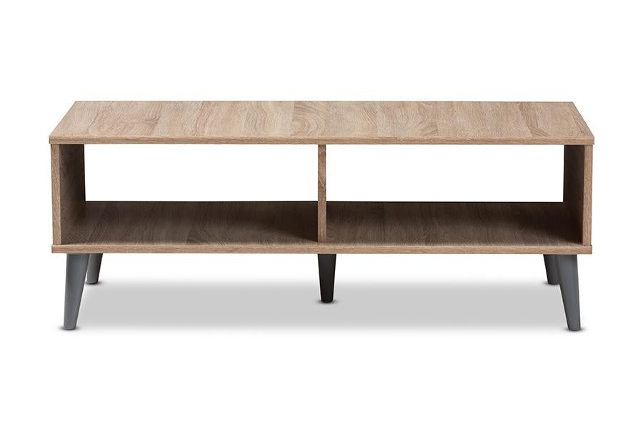 Baxton Studio Pierre Mid-Century Modern Oak and Light Grey Finished Wood Coffee Table