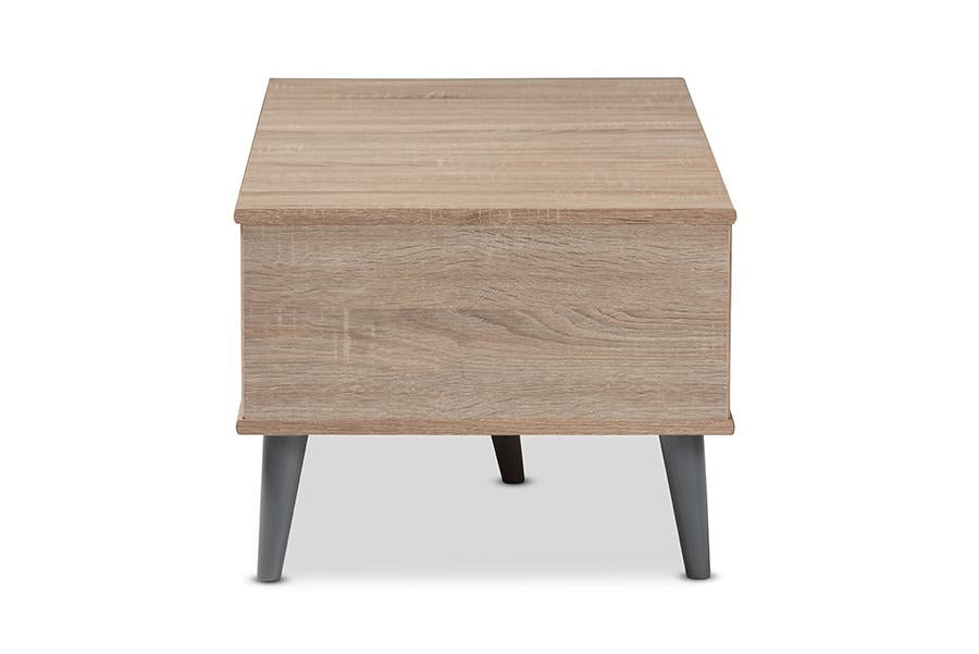 Baxton Studio Pierre Mid-Century Modern Oak and Light Grey Finished Wood Coffee Table