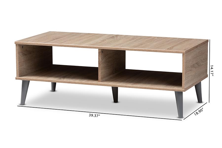 Baxton Studio Pierre Mid-Century Modern Oak and Light Grey Finished Wood Coffee Table