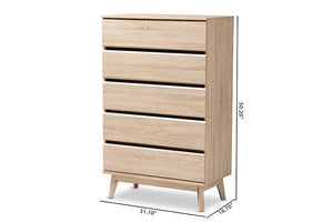 Baxton Studio Miren Mid-Century Modern Light Oak and Dark Grey 5-Drawer Chest