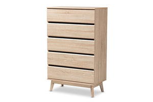 Baxton Studio Miren Mid-Century Modern Light Oak and Dark Grey 5-Drawer Chest