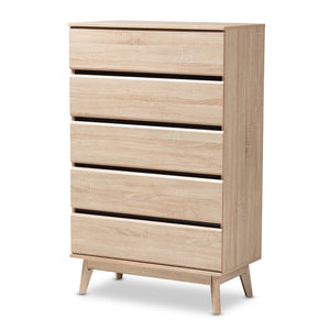 Baxton Studio Miren Mid-Century Modern Light Oak and Dark Grey 5-Drawer Chest