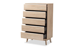 Baxton Studio Miren Mid-Century Modern Light Oak and Dark Grey 5-Drawer Chest