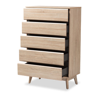 Baxton Studio Miren Mid-Century Modern Light Oak and Dark Grey 5-Drawer Chest