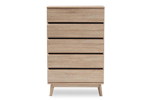 Baxton Studio Miren Mid-Century Modern Light Oak and Dark Grey 5-Drawer Chest