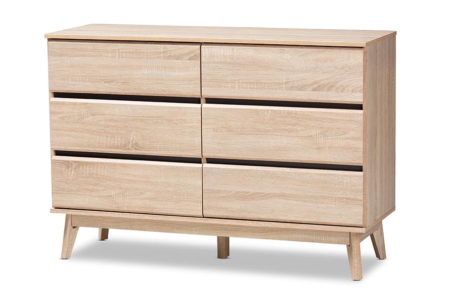 Baxton Studio Miren Mid-Century Modern Light Oak and Dark Grey 6-Drawer Dresser