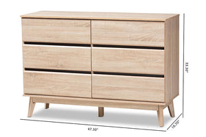 Baxton Studio Miren Mid-Century Modern Light Oak and Dark Grey 6-Drawer Dresser