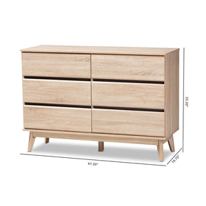 Baxton Studio Miren Mid-Century Modern Light Oak and Dark Grey 6-Drawer Dresser