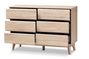 Baxton Studio Miren Mid-Century Modern Light Oak and Dark Grey 6-Drawer Dresser