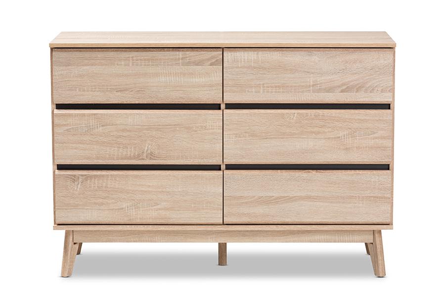 Baxton Studio Miren Mid-Century Modern Light Oak and Dark Grey 6-Drawer Dresser