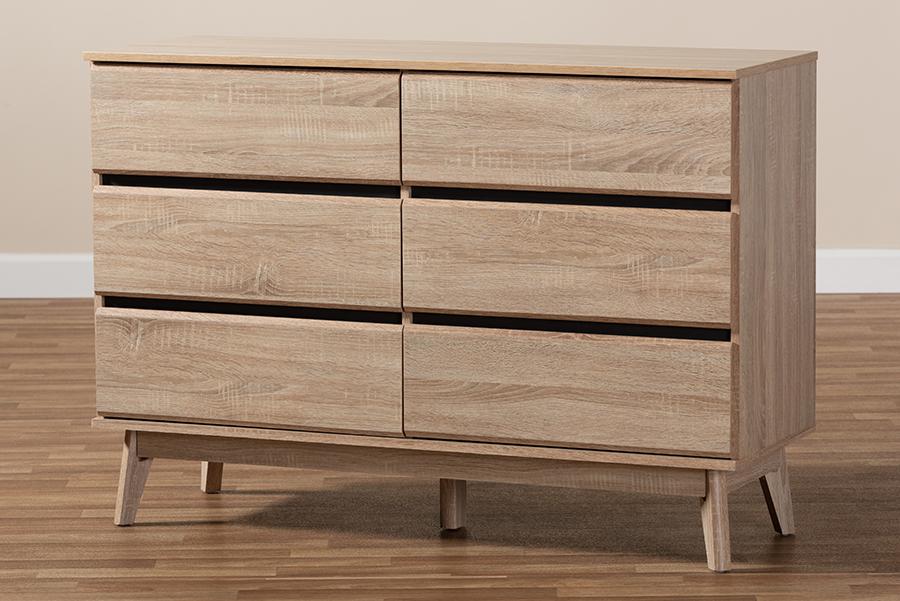 Baxton Studio Miren Mid-Century Modern Light Oak and Dark Grey 6-Drawer Dresser