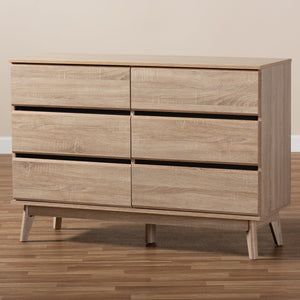 Baxton Studio Miren Mid-Century Modern Light Oak and Dark Grey 6-Drawer Dresser