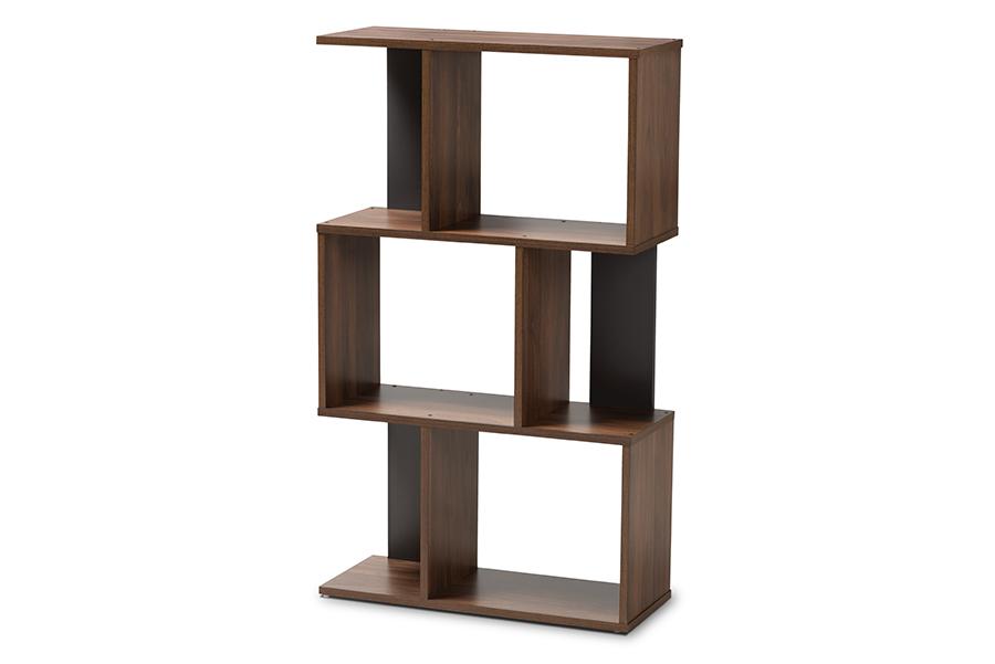 Baxton Studio Legende Modern and Contemporary Brown and Dark Grey Finished Display Bookcase