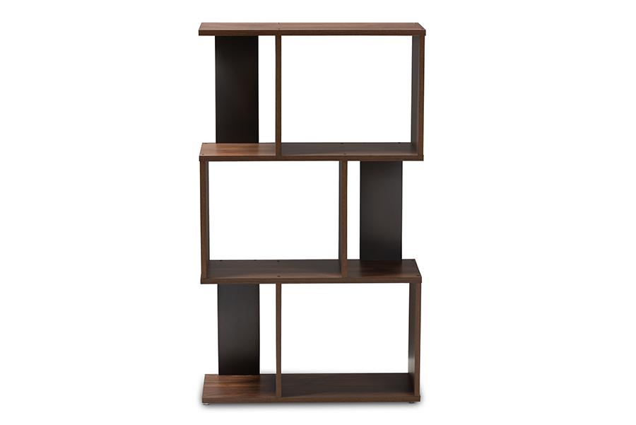 Baxton Studio Legende Modern and Contemporary Brown and Dark Grey Finished Display Bookcase