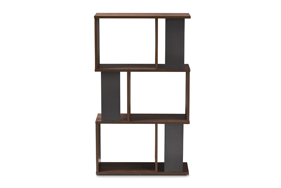 Baxton Studio Legende Modern and Contemporary Brown and Dark Grey Finished Display Bookcase