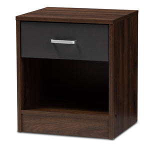 Baxton Studio Hansel Modern and Contemporary 1-Drawer Dark Brown and Dark Grey Finished Nightstand