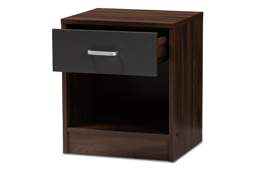 Baxton Studio Hansel Modern and Contemporary 1-Drawer Dark Brown and Dark Grey Finished Nightstand