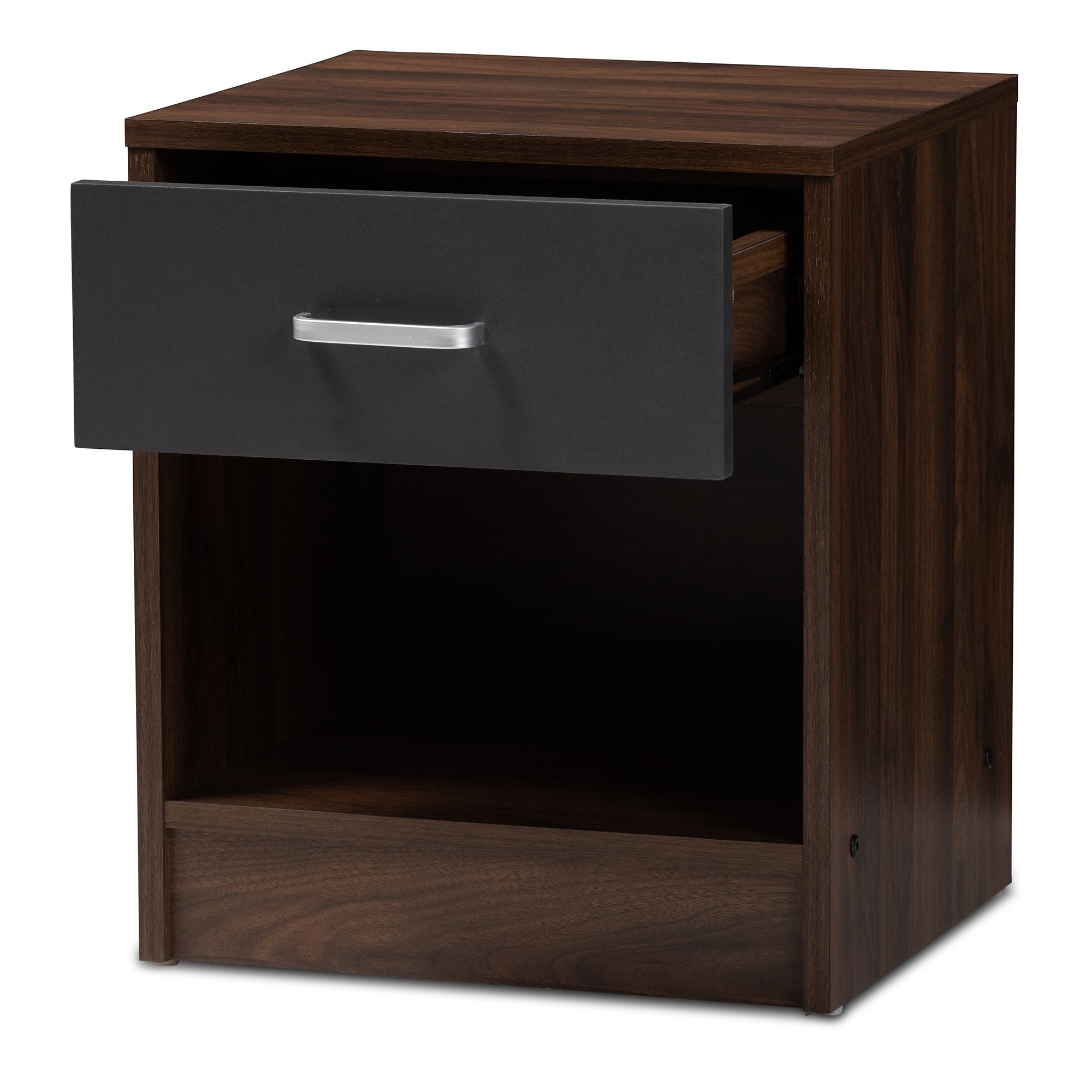 Baxton Studio Hansel Modern and Contemporary 1-Drawer Dark Brown and Dark Grey Finished Nightstand