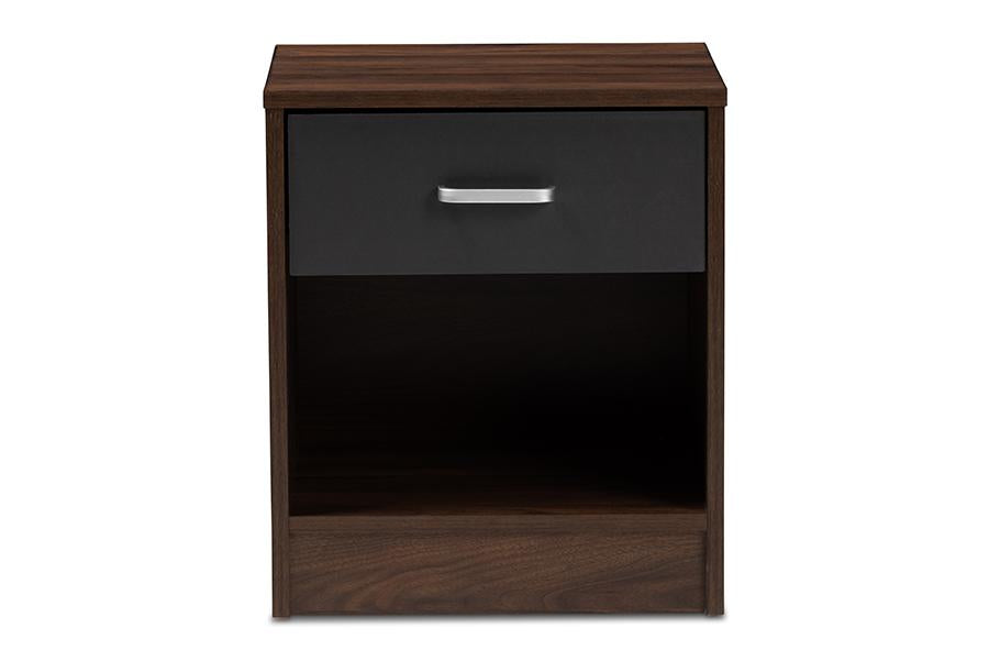 Baxton Studio Hansel Modern and Contemporary 1-Drawer Dark Brown and Dark Grey Finished Nightstand