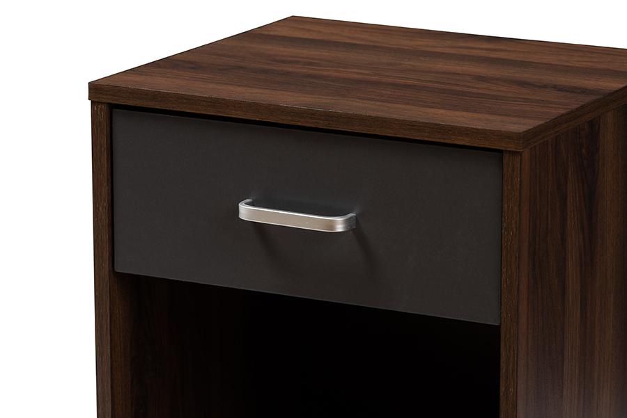 Baxton Studio Hansel Modern and Contemporary 1-Drawer Dark Brown and Dark Grey Finished Nightstand