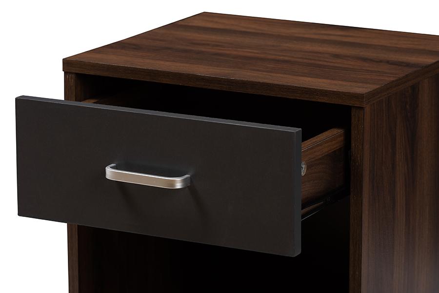 Baxton Studio Hansel Modern and Contemporary 1-Drawer Dark Brown and Dark Grey Finished Nightstand