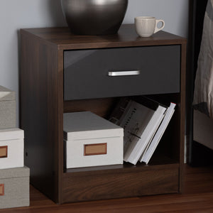 Baxton Studio Hansel Modern and Contemporary 1-Drawer Dark Brown and Dark Grey Finished Nightstand