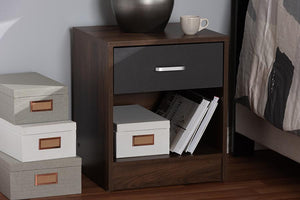 Baxton Studio Hansel Modern and Contemporary 1-Drawer Dark Brown and Dark Grey Finished Nightstand