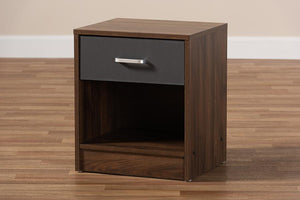 Baxton Studio Hansel Modern and Contemporary 1-Drawer Dark Brown and Dark Grey Finished Nightstand