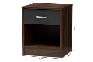 Baxton Studio Hansel Modern and Contemporary 1-Drawer Dark Brown and Dark Grey Finished Nightstand