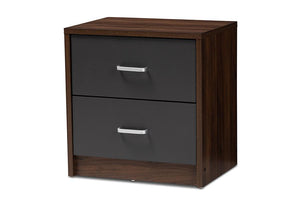 Baxton Studio Hansel Modern and Contemporary 2-Drawer Dark Brown and Dark Grey Finished Nightstand