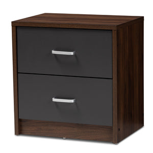 Baxton Studio Hansel Modern and Contemporary 2-Drawer Dark Brown and Dark Grey Finished Nightstand