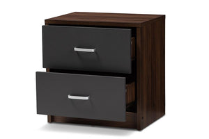 Baxton Studio Hansel Modern and Contemporary 2-Drawer Dark Brown and Dark Grey Finished Nightstand